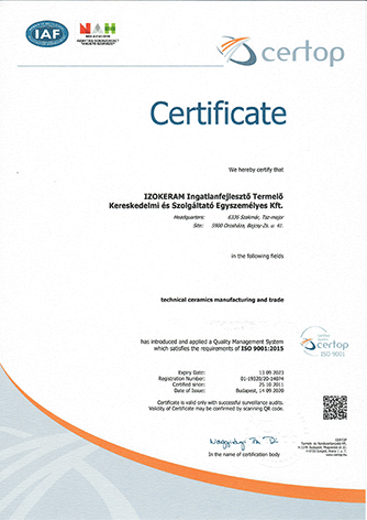 ISO 9001 Zertifikat - Keramik-Produktion - IZOKERAM GmbH